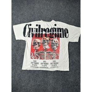 Mens Civilregime Graphic Skull Print White T-Shirt, Size M